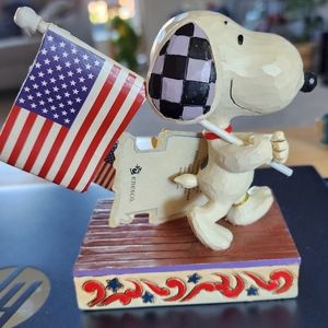Peanuts Jim Shore Snoopy & Woodstock Patriotic Marching US Flag Figure